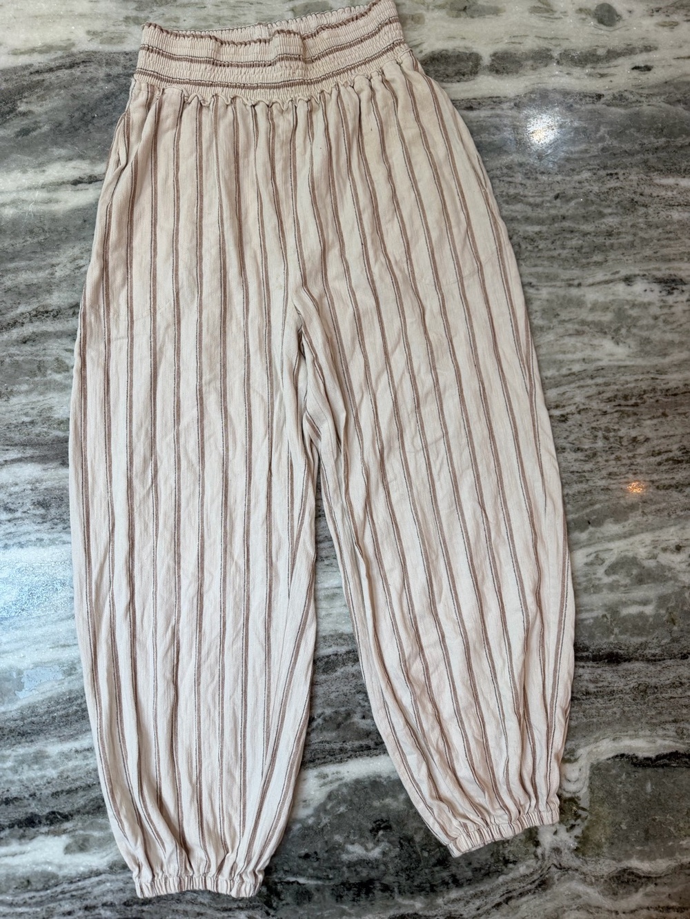 Free People FP Beach Cream Linen Pants with Mauve Vertical Stripes XL